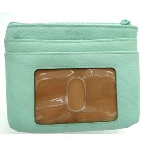 Julia Buxton Wallet ID Coin Card Case‎ Leather Teal Blue 5" L X 4" H